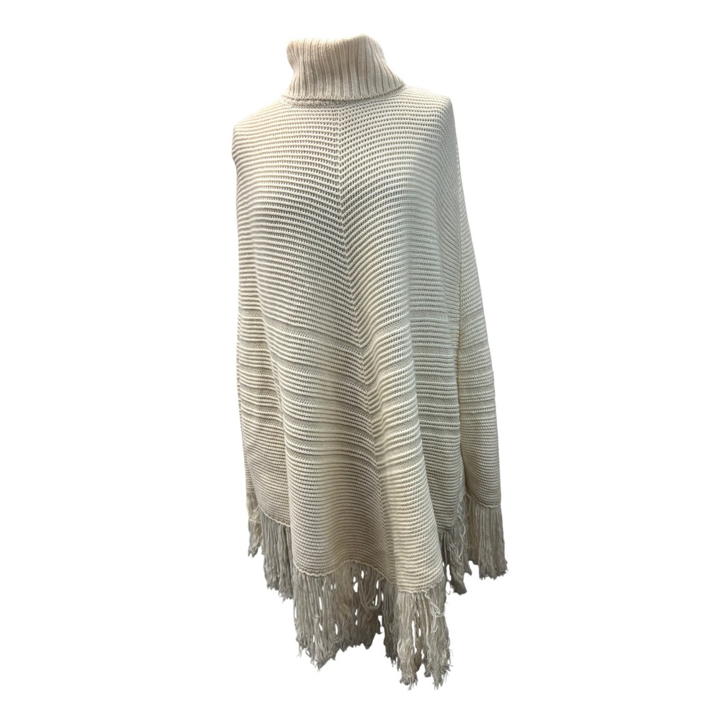 Banana Republic Poncho Women XS/S Cream Excellent Merino Wool Fringe Turtleneck